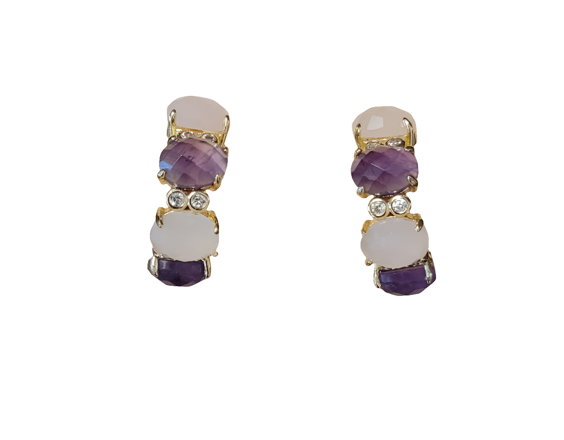 estones ese099 cz, amethyst & rose quartz hoop earring
