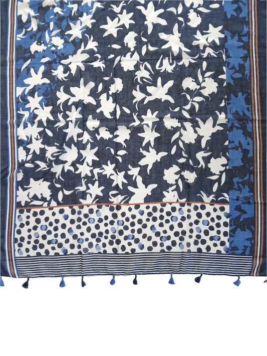 Navy blue Scarf with flower pattern