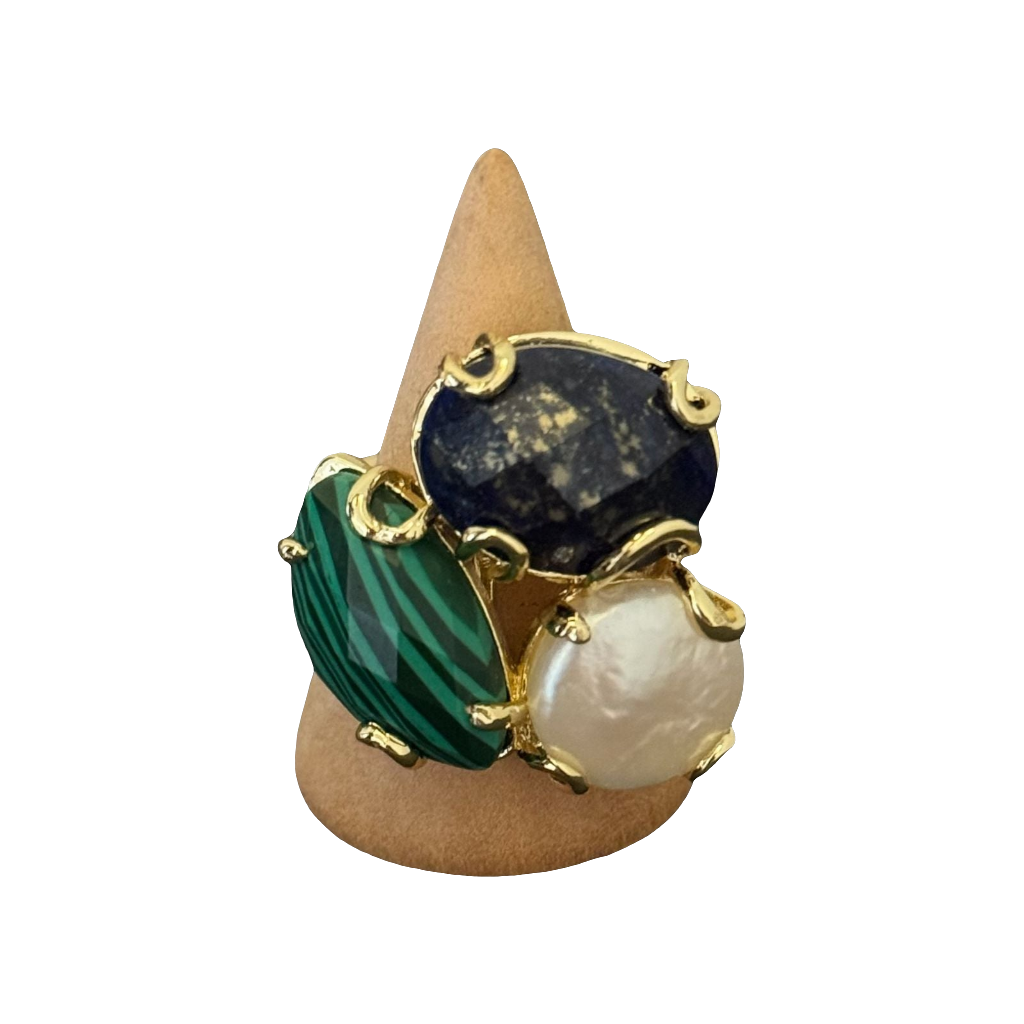 estones esr144 malachite, lapis lazuli & baroque pearl ring