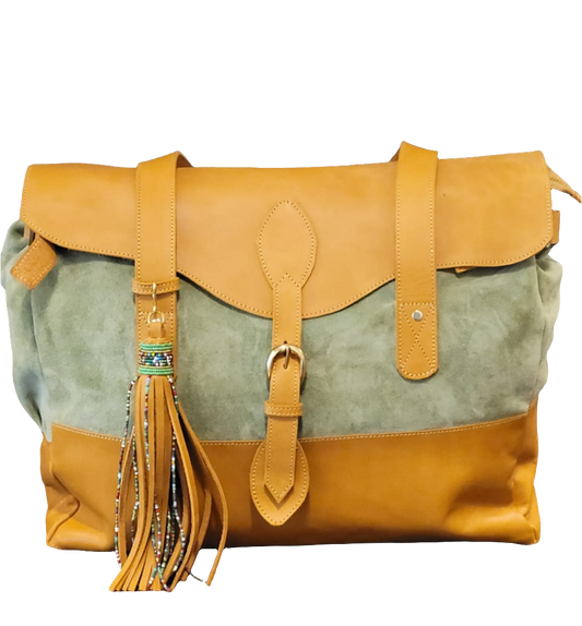 BR Weekender Tan and Green Bag