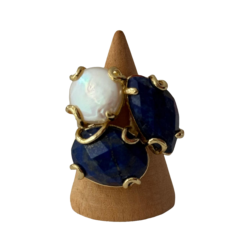 estones esr089 lapiz lazuli & baroque pearl ring