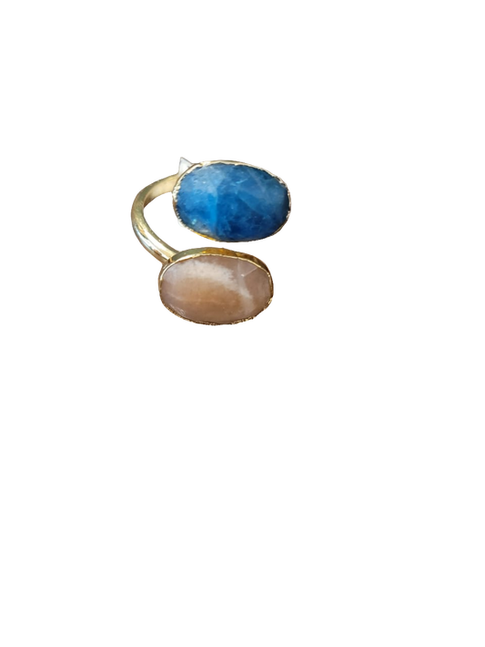 estones ESR079 blue apatite sunstone ring