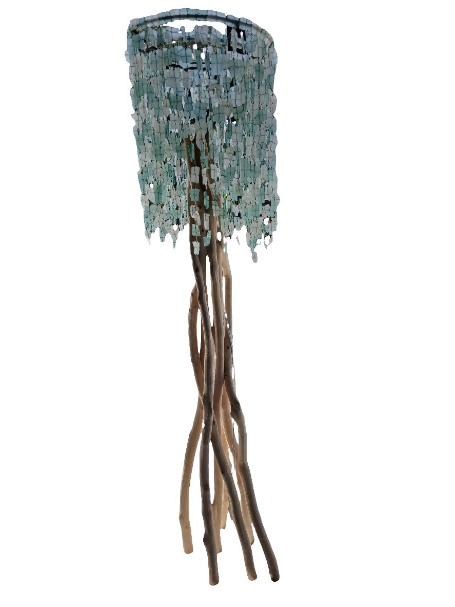 Katundu standing lamp with aqua glass chandelier