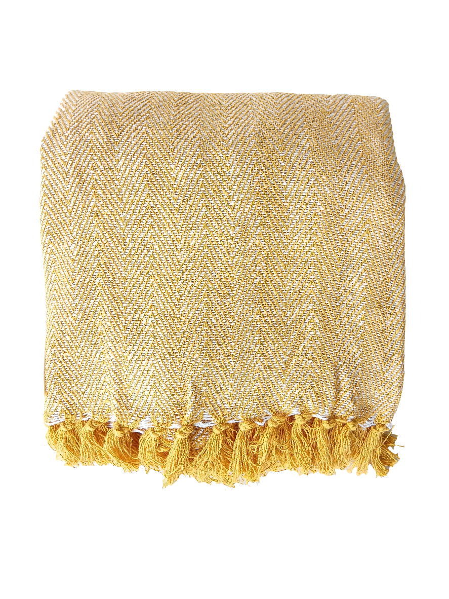 NATURAL COTTON TWO TONE YELLOW THROW