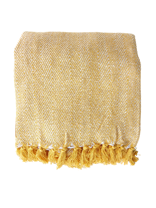 NATURAL COTTON TWO TONE YELLOW THROW