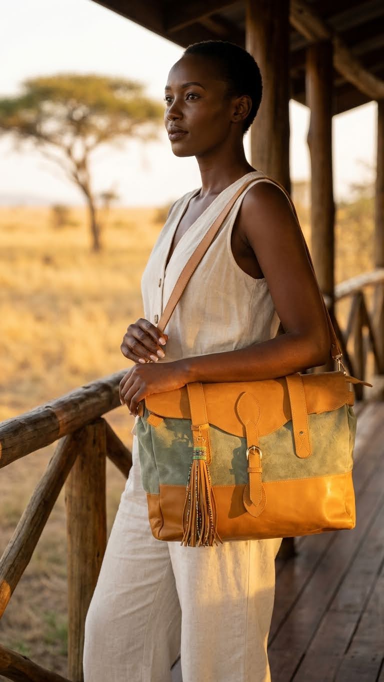BR Weekender Tan and Green Bag