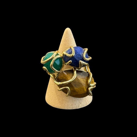 estones esr255 green beryl, lapis lazuli & tiger eye ring