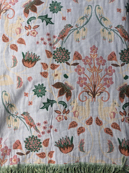 BR SAGE GREEN THROW WITH PINK FLOWER