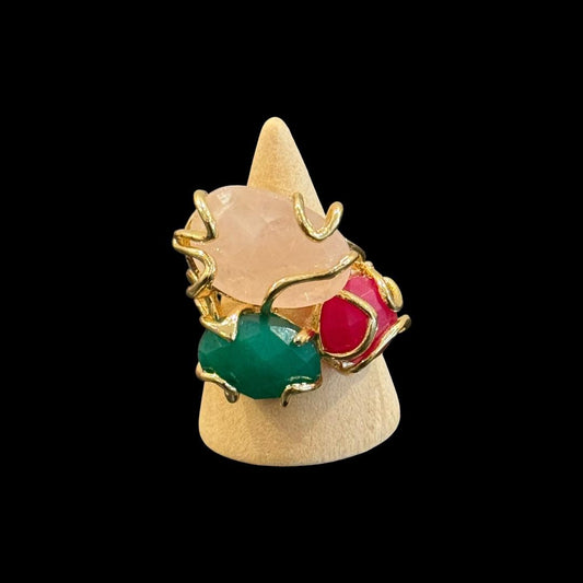 estones esr254 red beryl, green beryl & rose quartz ring