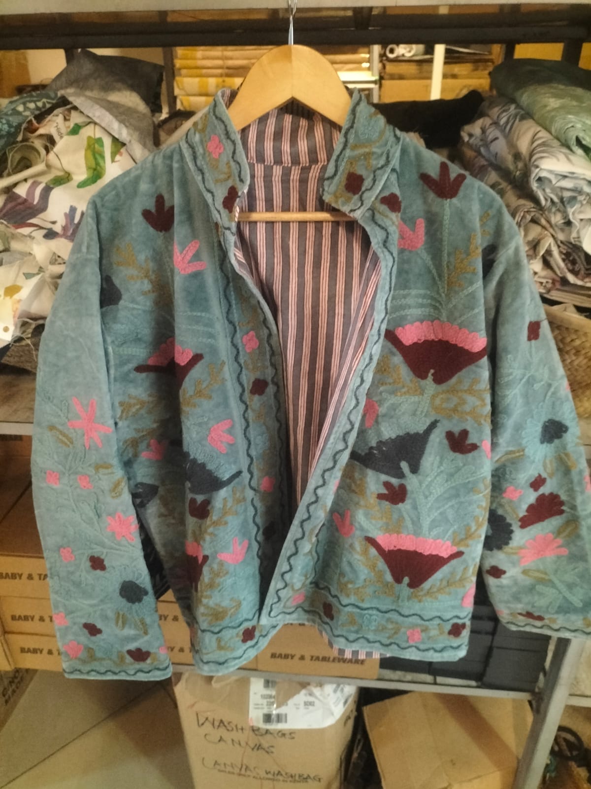 Baby blue jacket with pink and blue flowers