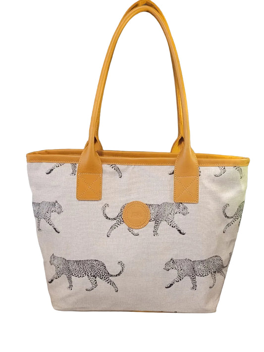 Leopard linen tote bag