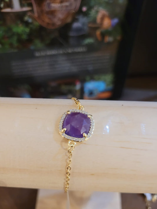 Estones ESB018-Nm CZ framed amethyst bracelet