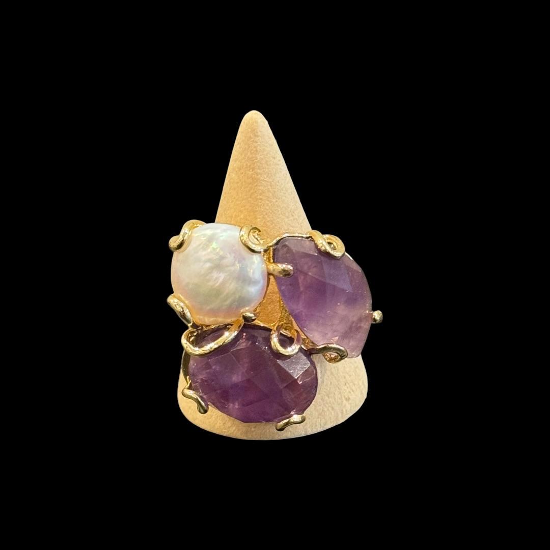 estones esr252 baroque pearl & amethyst ring