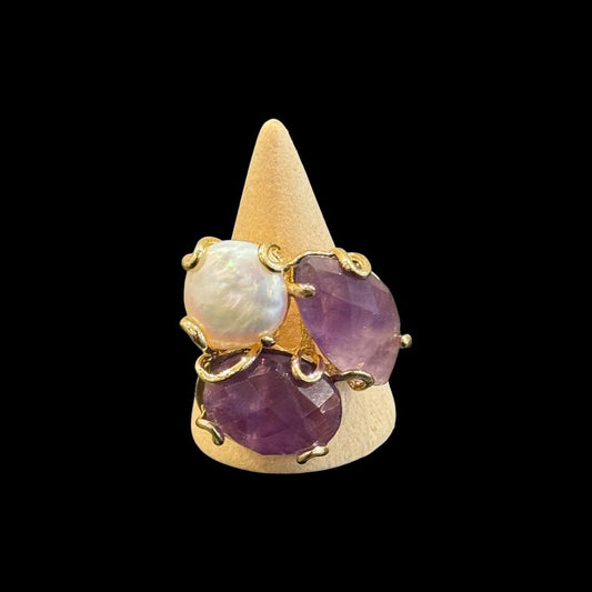 estones esr252 baroque pearl & amethyst ring
