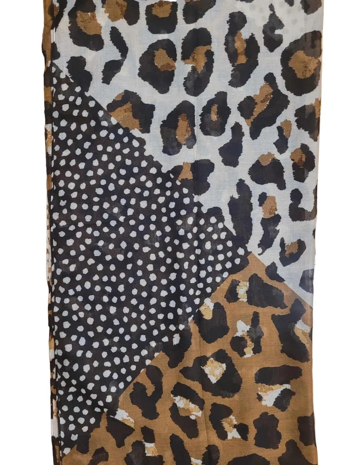 Jaguar print scarf with white and brown polka dots