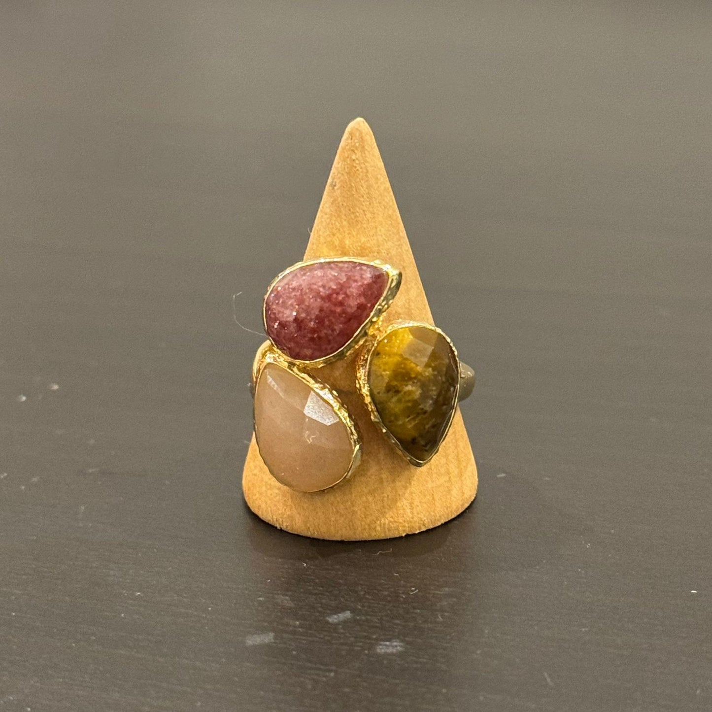 estones esr188 tiger eye, strawberry & sunstone ring