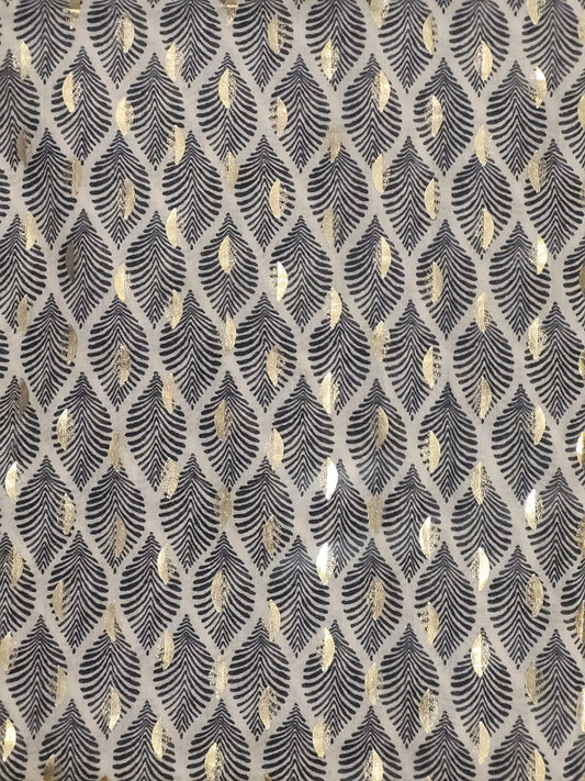 Black leaf print scarf with gold pattern