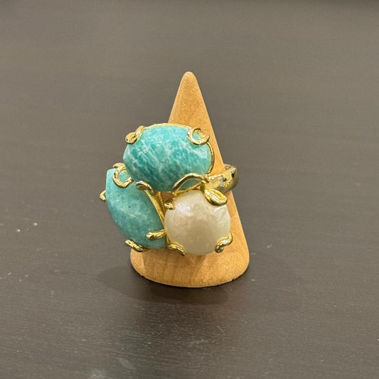 estones esr185 baroque pearl & amazonite ring