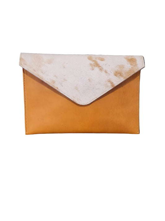 Tan leather envelope purse with hide