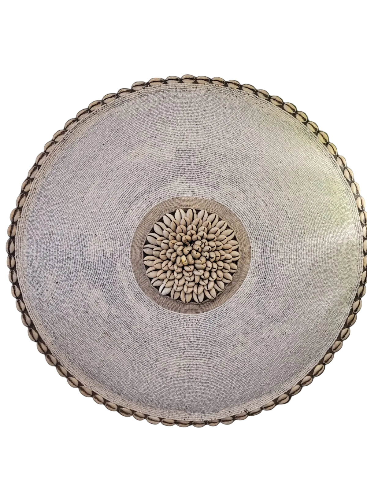 BEADED BAMILEKE SHIELD 48CM (WHITE)