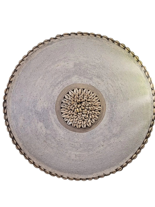 BEADED BAMILEKE SHIELD 48CM (WHITE)