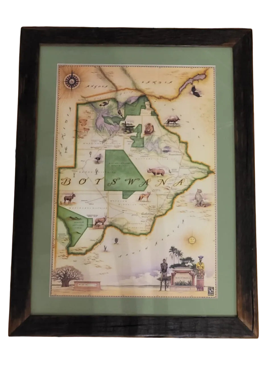 BOTSWANA MAP IN DHOW WOOD FRAME