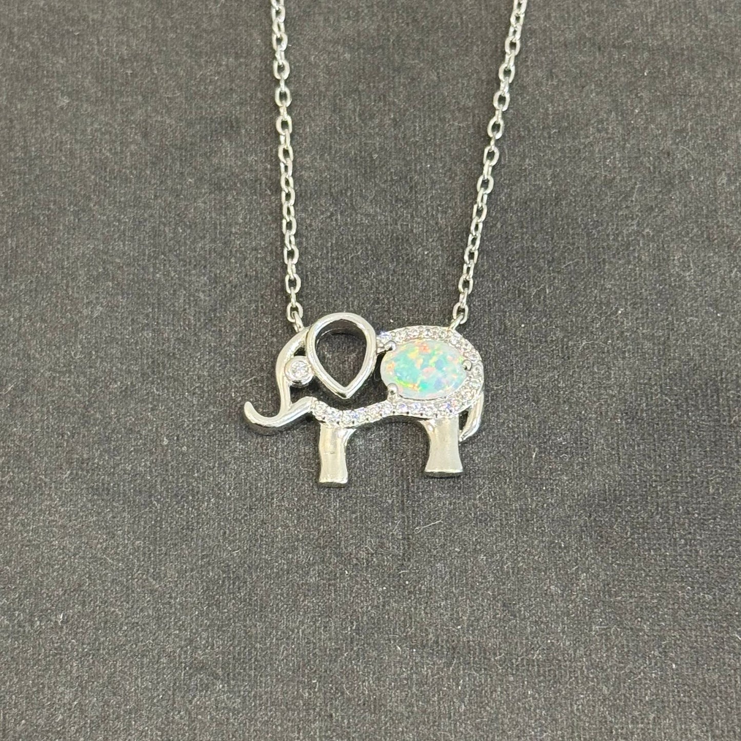 estones esc246 white opal elephant silver pendant