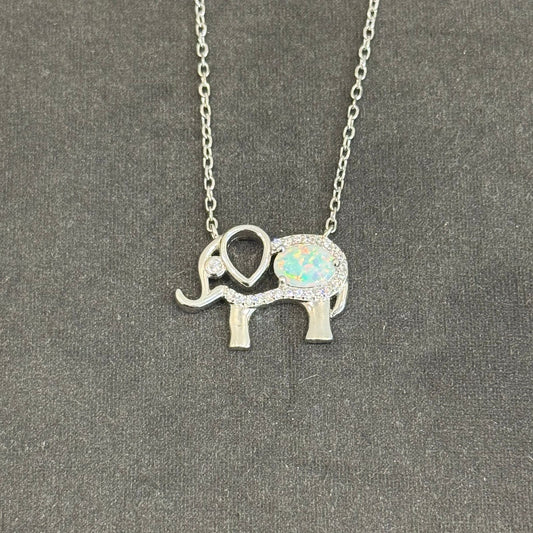 estones esc246 white opal elephant silver pendant
