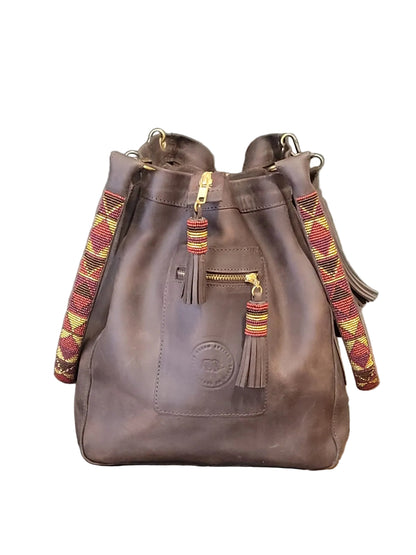 Mocca tote bag with beaded handles