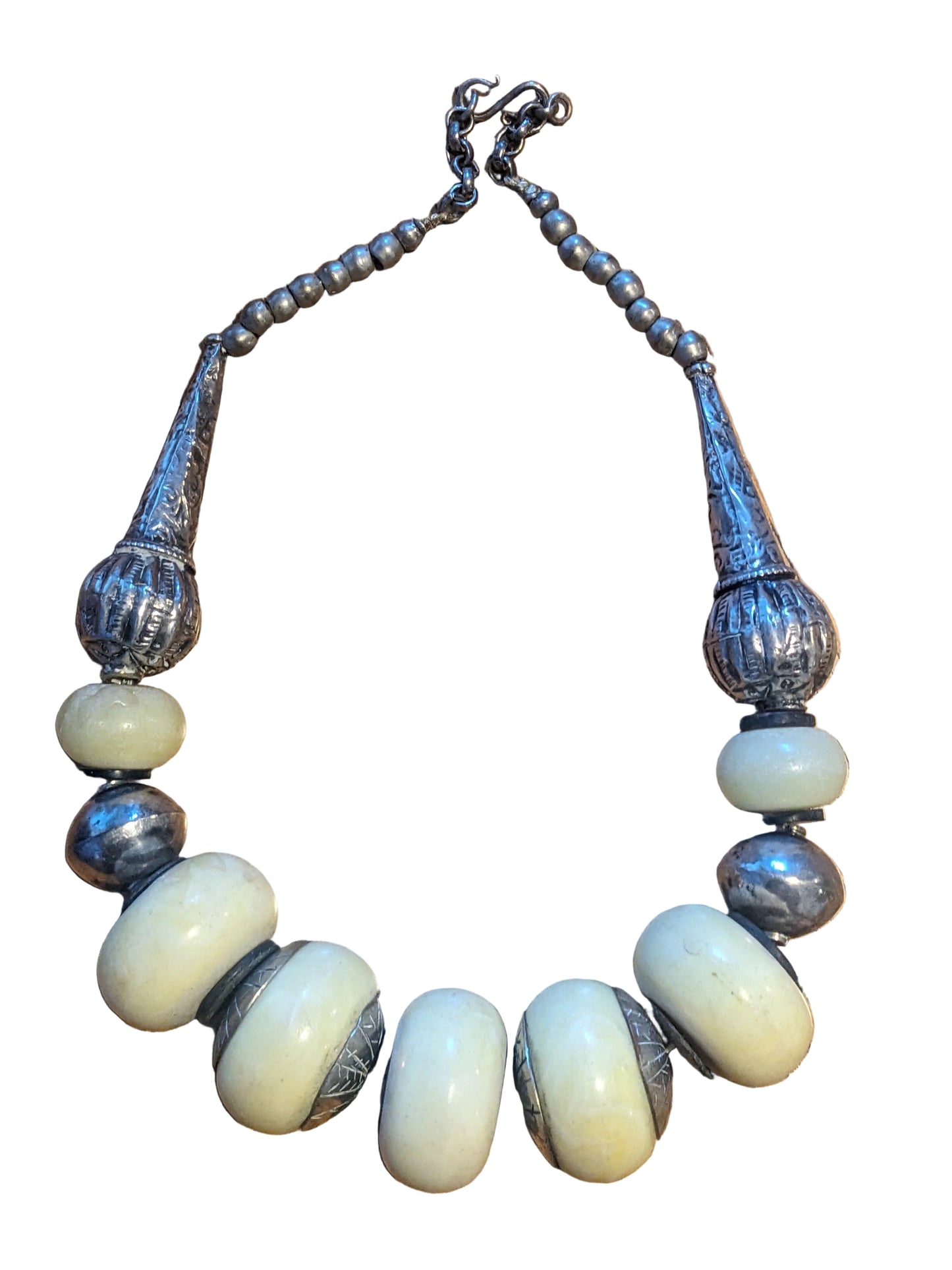 Br silver necklace with white ceramic chunky beads