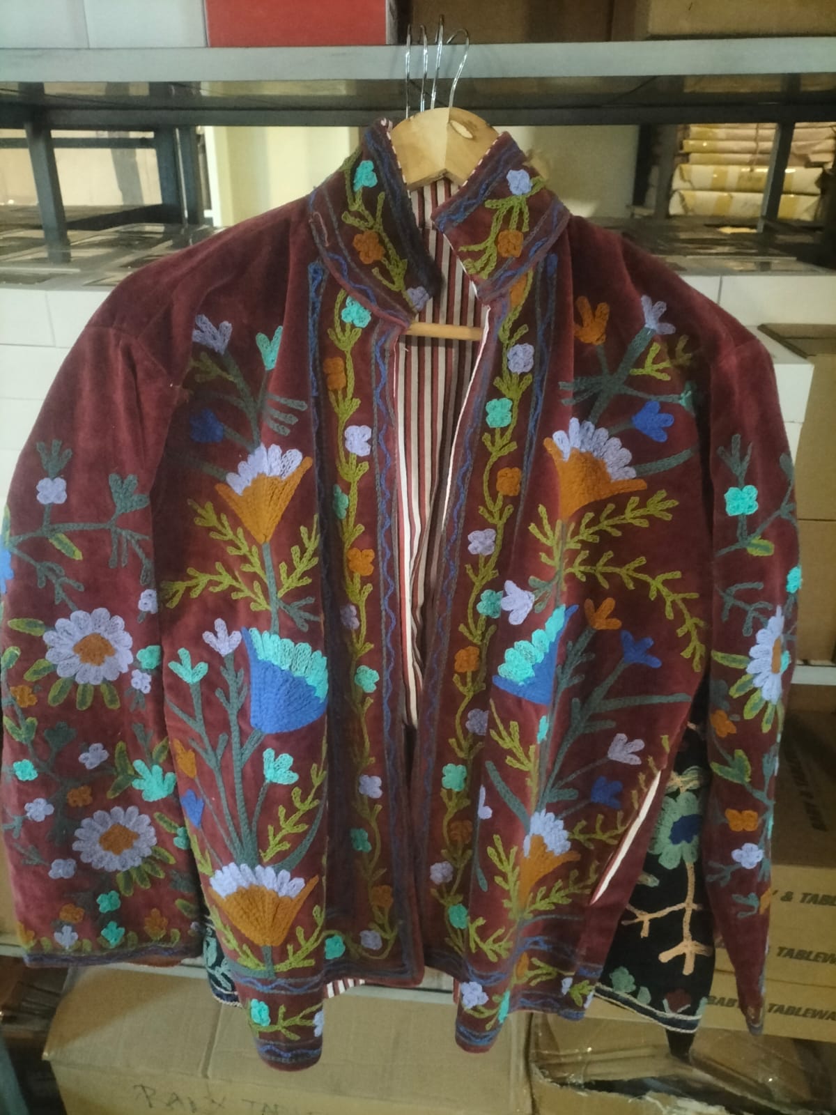 Maroon jacket with sky blue embroidery
