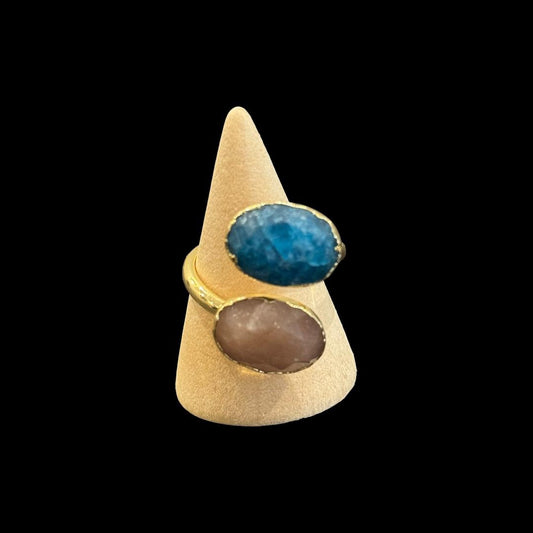 estones esr241 blue apatite & sunstone ring