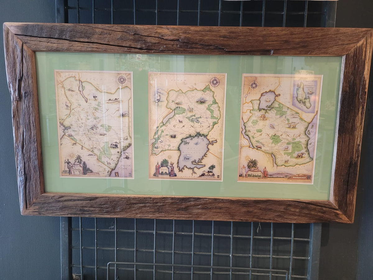 East Africa maps in dhow wood frame