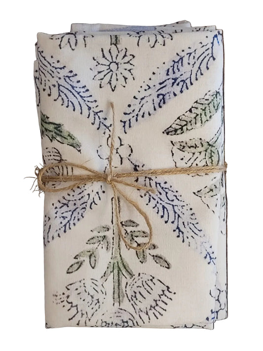 WHITE CARNATION WITH BLUE LEAVES NAPKINS SET OF 4