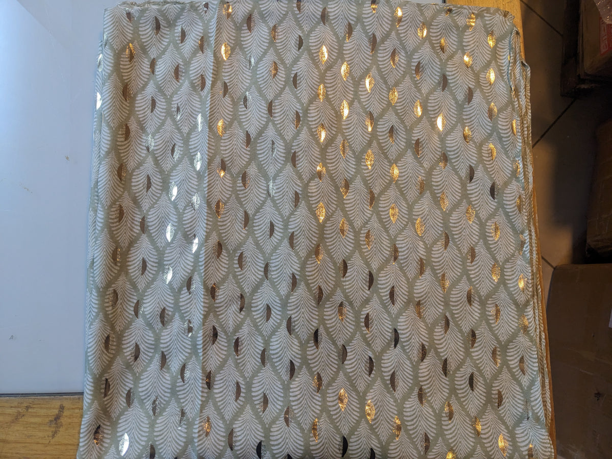 Sage leaf print scarf with gold pattern