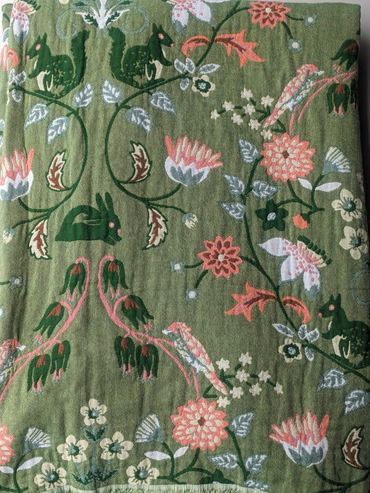 BR SAGE GREEN THROW WITH PINK FLOWER