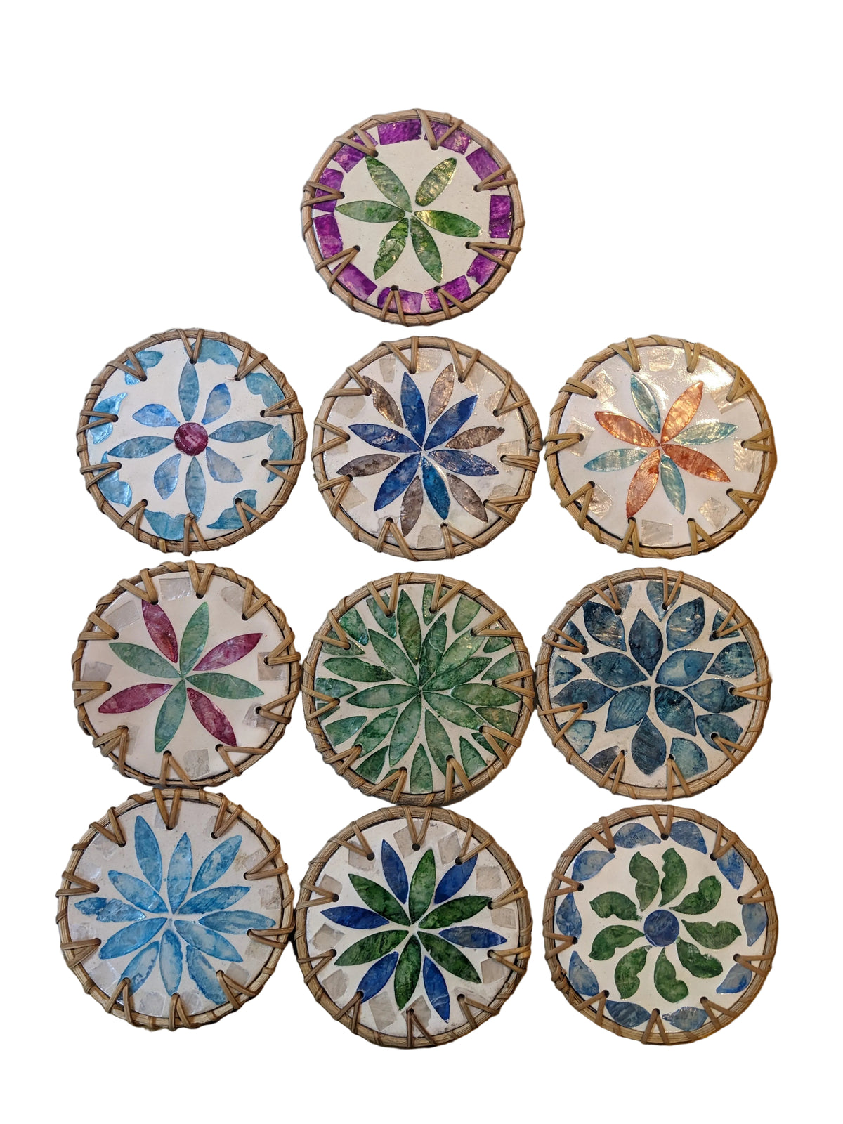 Assorted rattan shell coasters