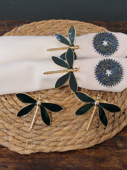 Dragonfly dark green napkin ring