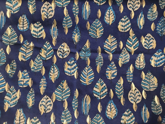 Dark blue scarf with intricate leaf pattern