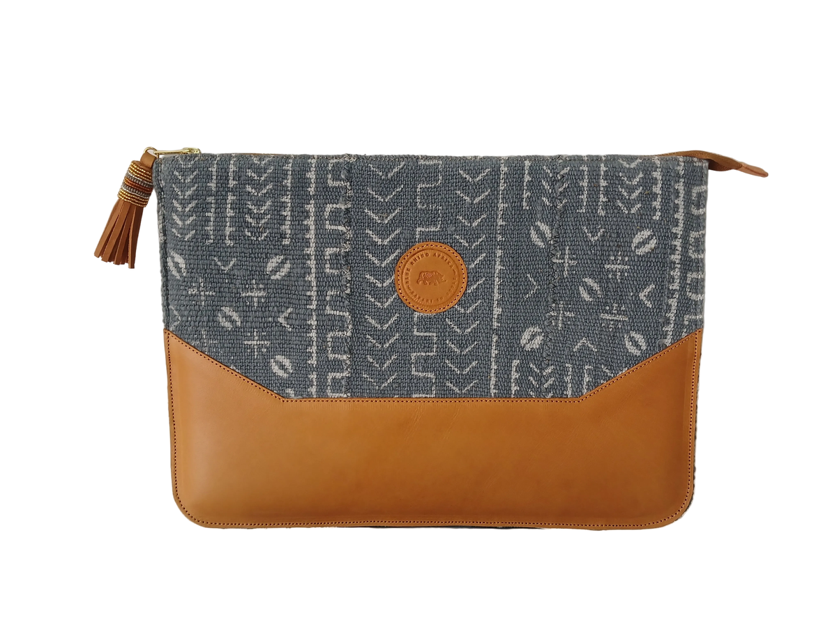 Tan and mud cloth laptop sleeve