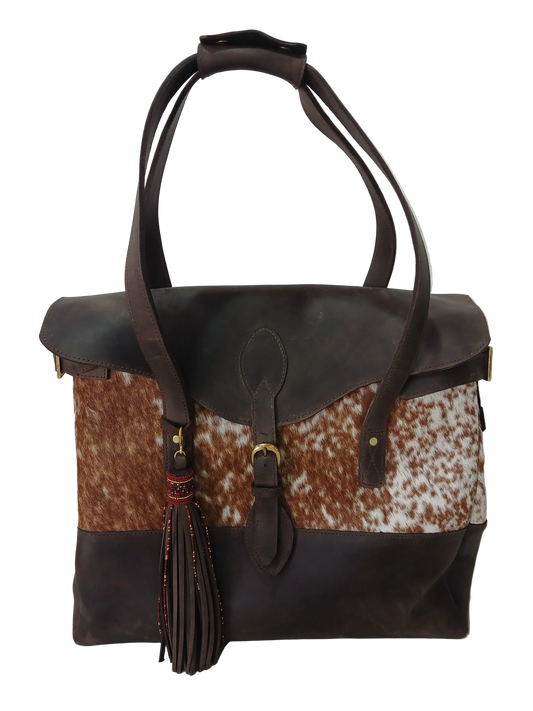 Hide Weekender with mocca leather