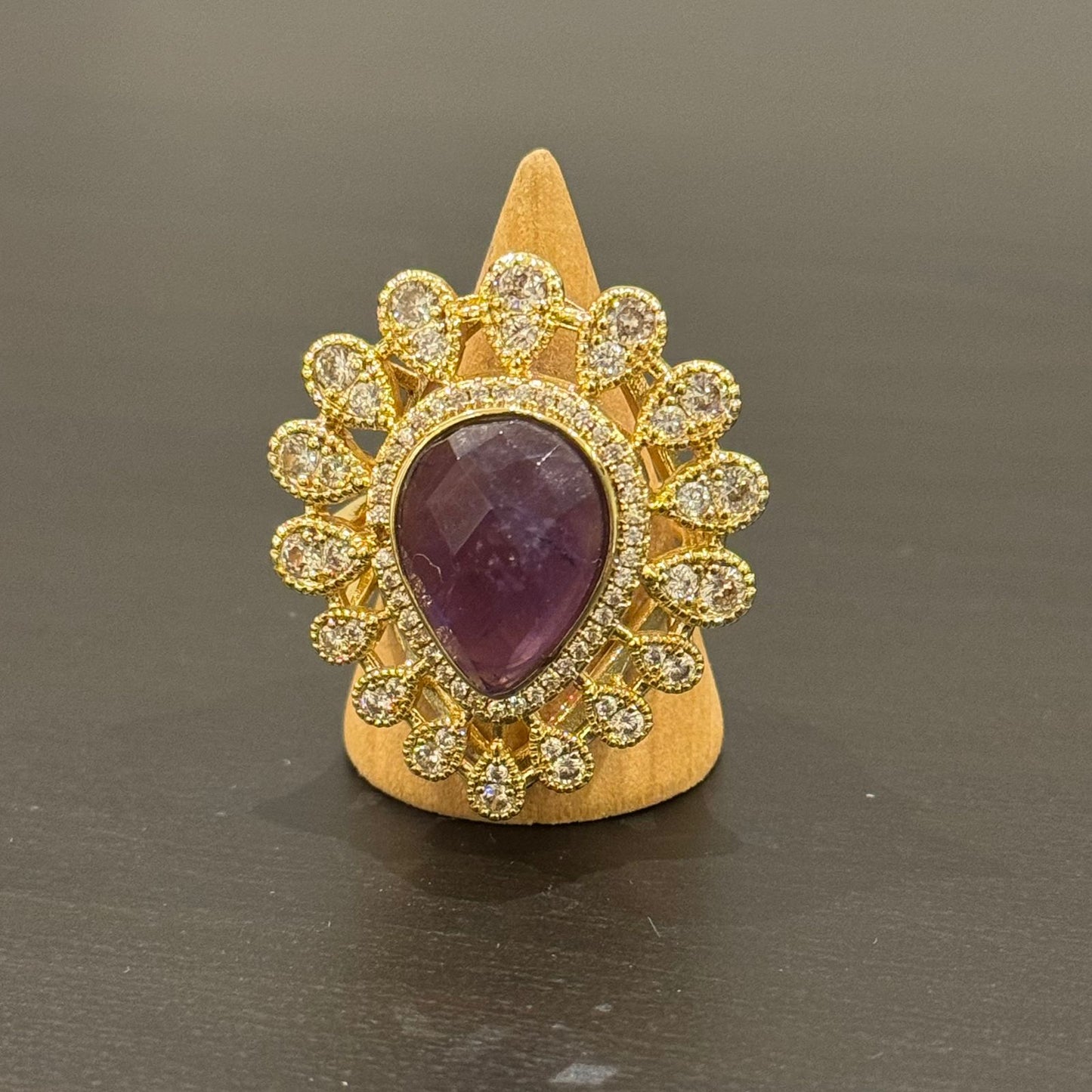 estones esr183 cz framed amethyst ring