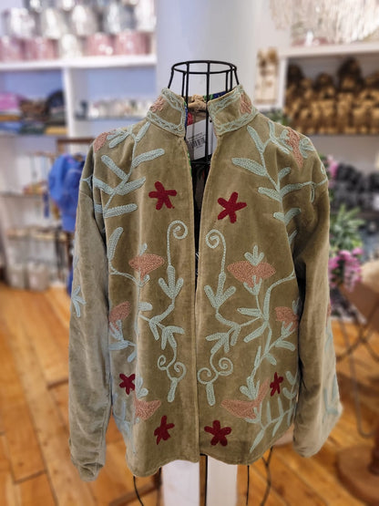 HSE OF SAFFRON OLIVE GREEN FLORAL JACKET